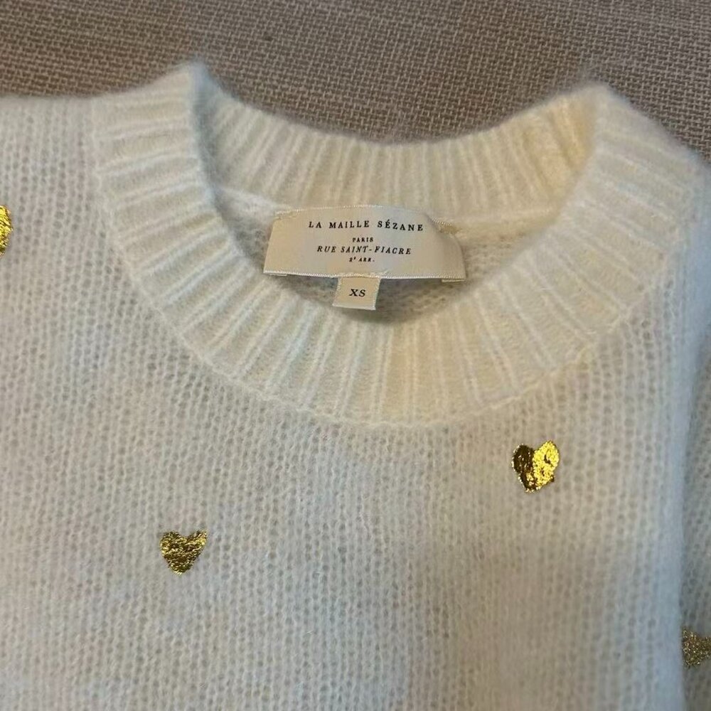 Sezane Cinta Jumper XSmall Sweaters Golden Heart Ecru Cream Ivory French Knit - Picture 7 of 10